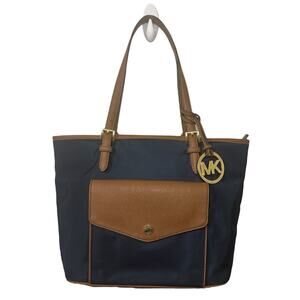 Michael Kors Jet Set Nylon Tote Dark Blue and Tan